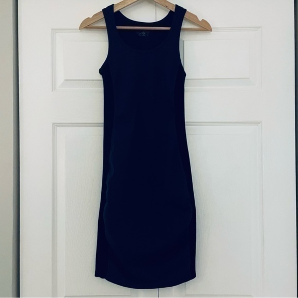 Aritzia Community Blue Ruched Midi Tank Dress Cotton Blend Sleeveless